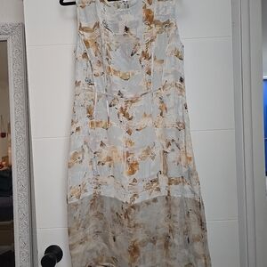 AllSaints Fleur CheckDress 100%Silk Abstract Floral Sleeveless Shift EU 42 US 10